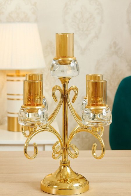 شمعدان ذهبي 5 عيون